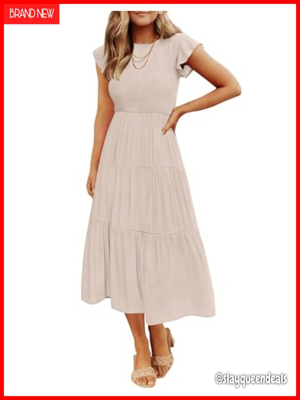 ZESICA Flutter Short Sleeve Smocked Midi Dress Tiered Cottagecore